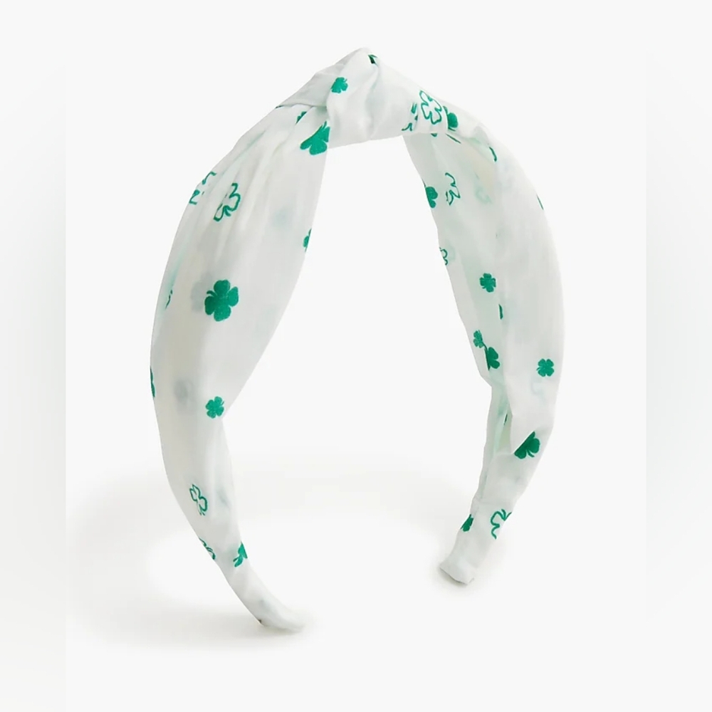 J.Crew Printed Knot Headband, White/ Green